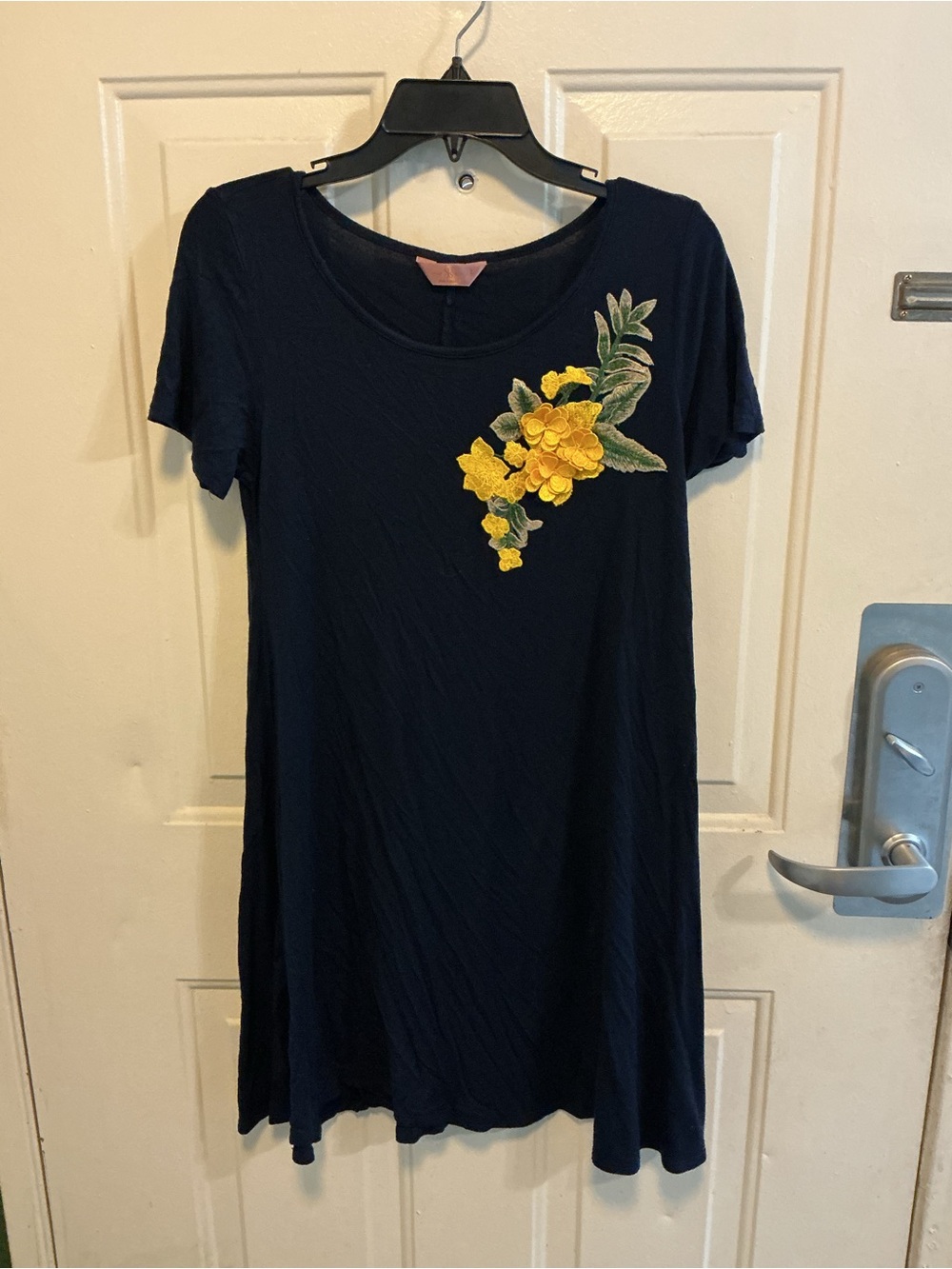 SJS Navy Mini Dress with Yellow Floral Applique